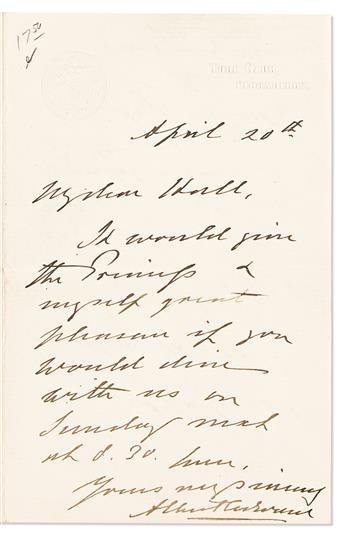 EDWARD VII; KING OF THE UK. Two letters, Signed AlbertEdwardP[rinceps] or AlbertEdward, as Prince: Letter * Autograph Letter.
